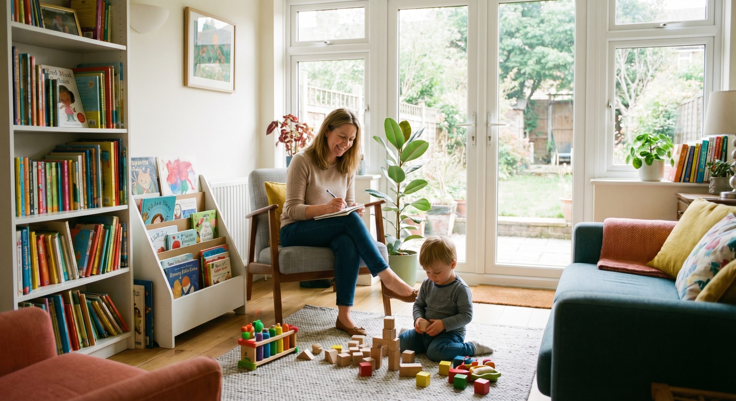 Rodzic rozmawiający z dzieckiem na podłodze